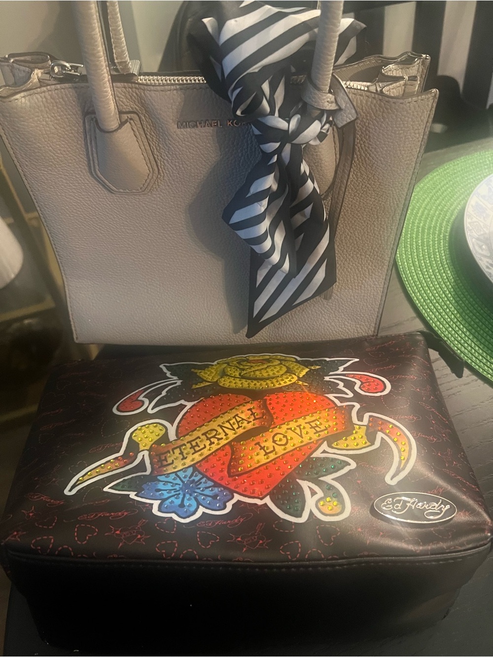 Michael Kors Top Handle Satchel (EUC) & Ed Hardy Cosmetic Pouch (NWT) Bundle - Picture 1 of 16